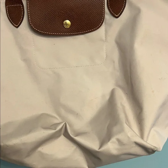 Longchamp Women's Pink Canvas Tan Tote Bag with Brown Trim - Picture 7 of 17